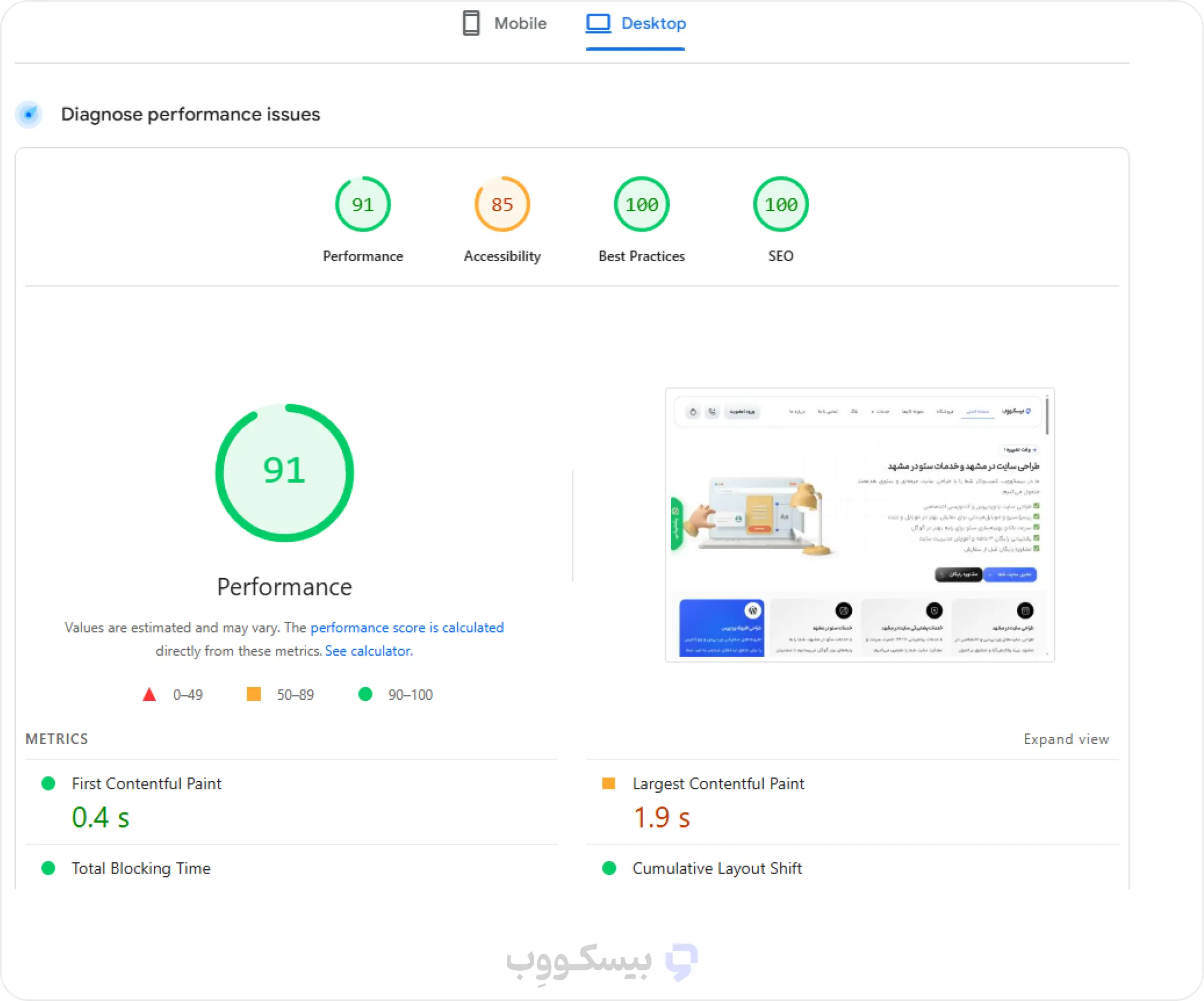 ابزار رایگان PageSpeed Insights